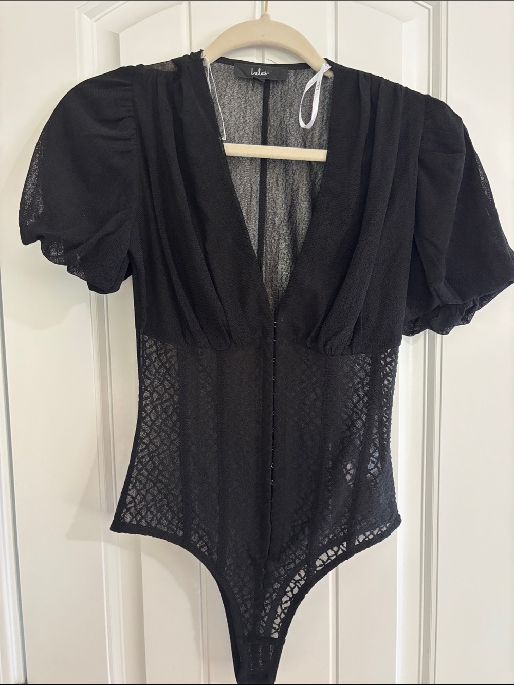 Lulus Black Lace Puff Sleeve Bodysuit